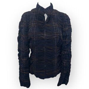 Zara woman dark blue wool ruched plaid jacket size Small